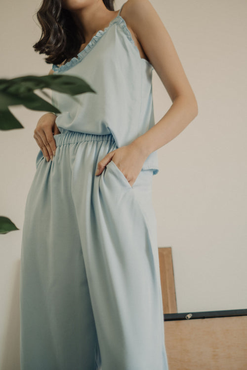 Juliet Ruffle Set Trousers in Sky Blue