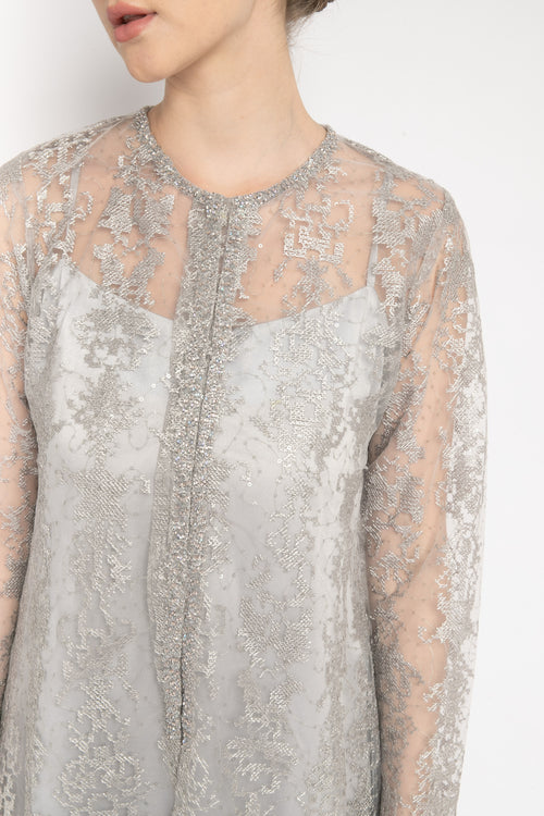 Alette Embroidered Outer Dress in Silver