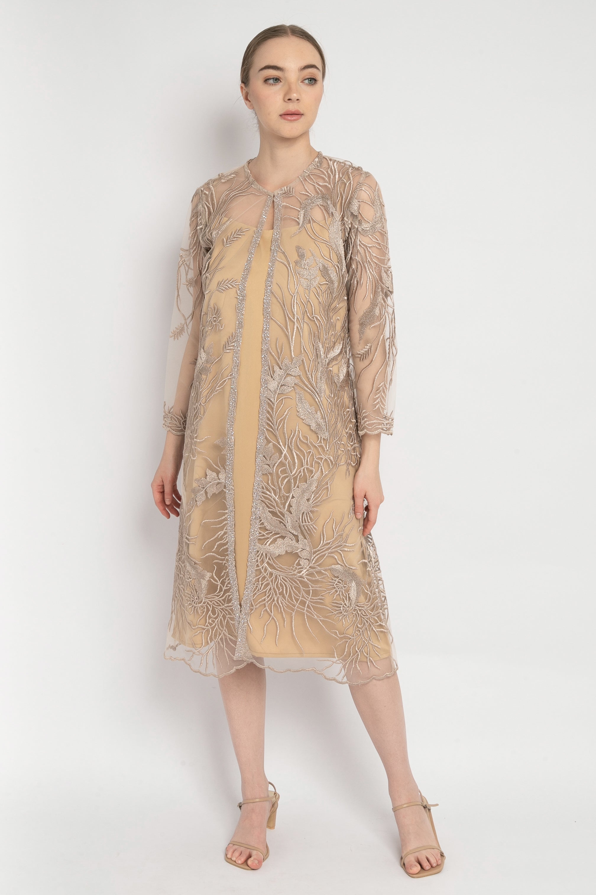 Gelsey Embroidered Outer Dress in Soft Gold by MW | Dresshaus Gelsey Embroidered Outer Dress in Soft Gold by MW | Dresshaus