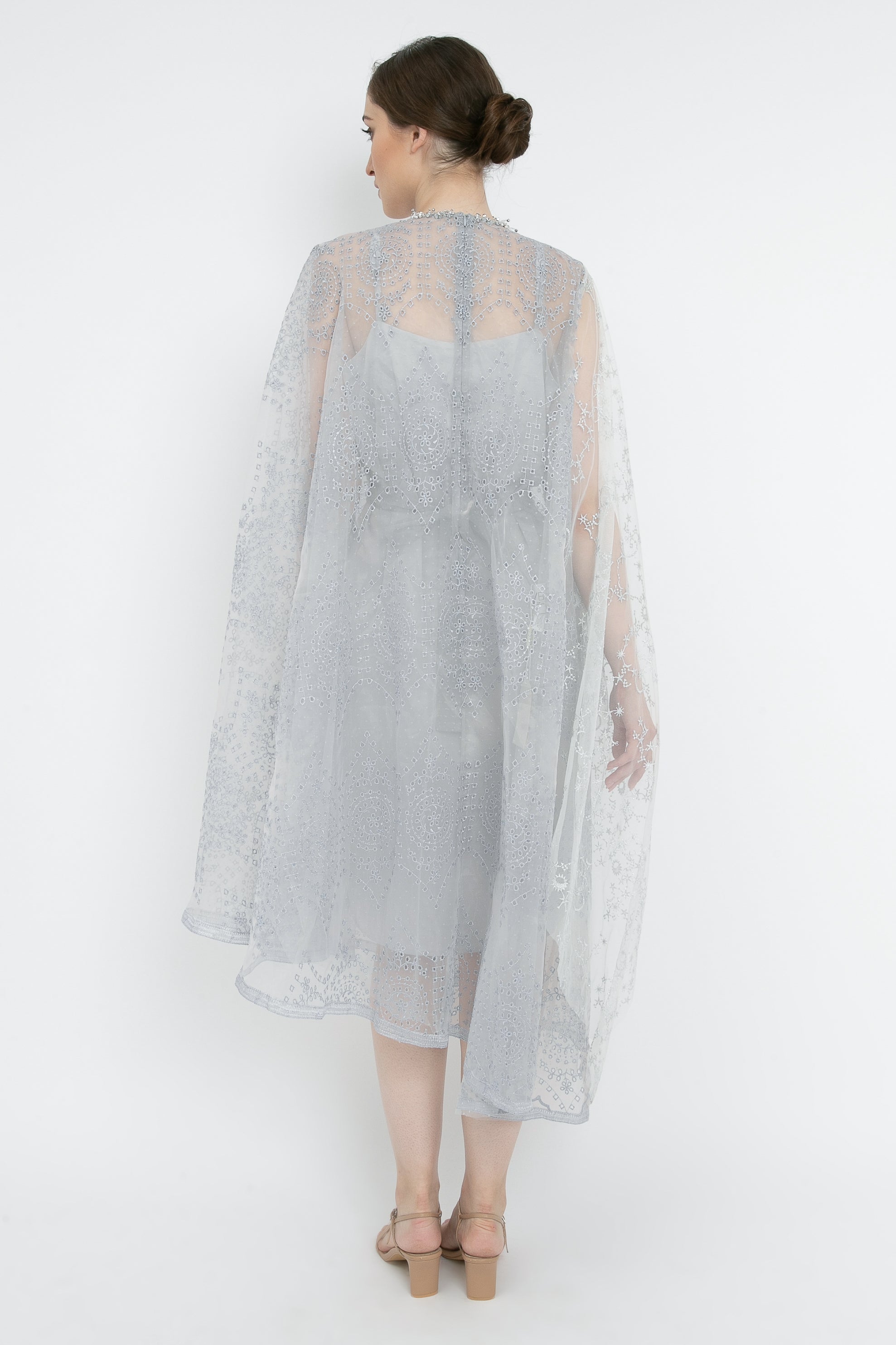 Isa Cape Dress in Ice Blue