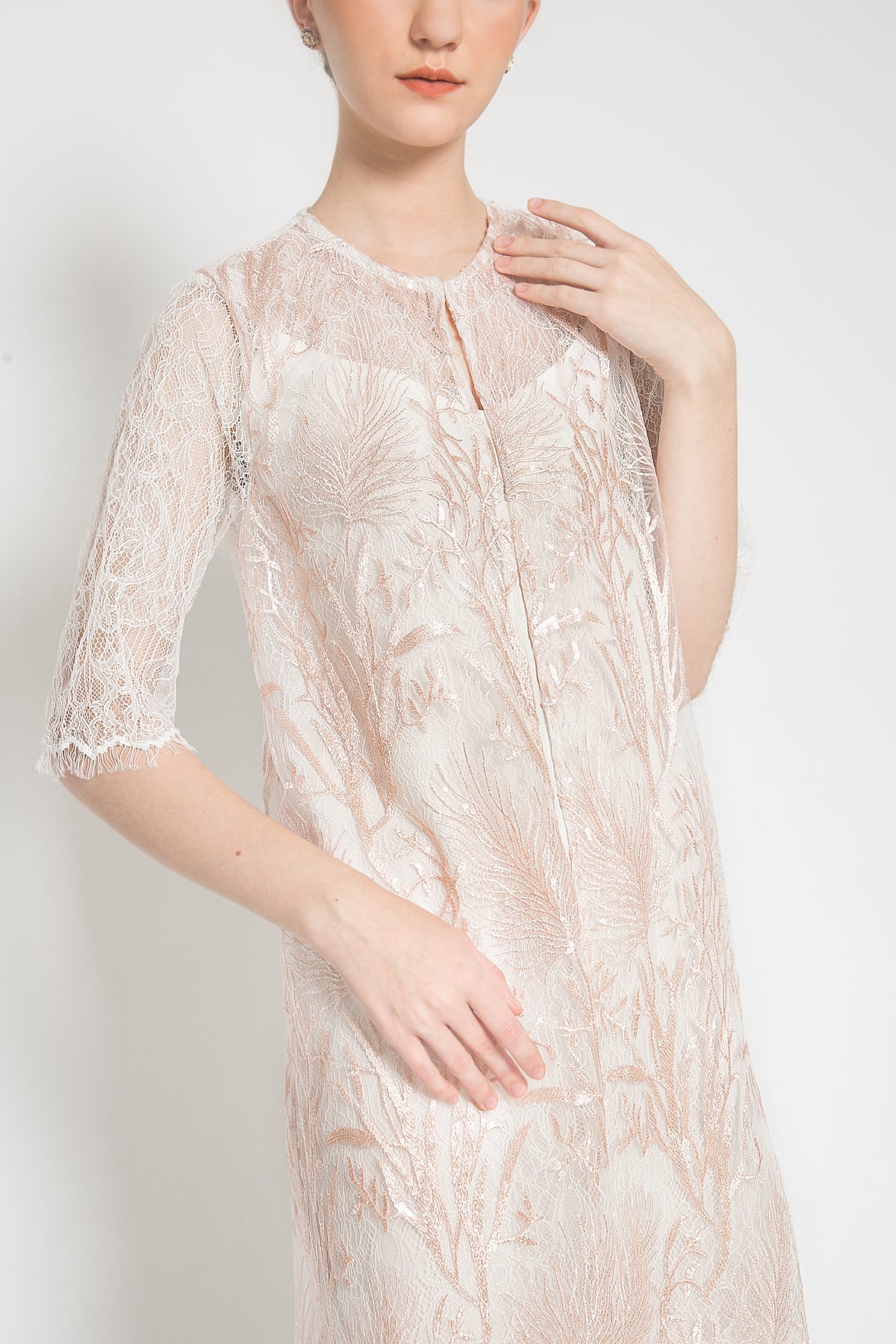 Talia Dress in Blush Pink and White