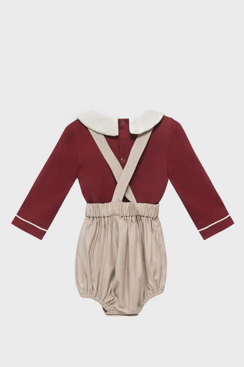 Fang Set in Red Top and Beige Romper