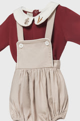 Fang Set in Red Top and Beige Romper