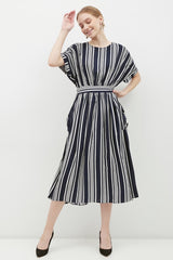 Lindsay Dress in Black and Cream Stripe